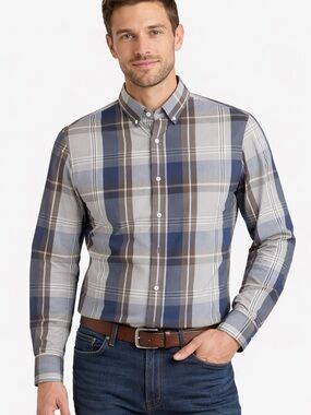 Nick Graham Blue Gray Plaid Button Down Shirt Men’s Size Large